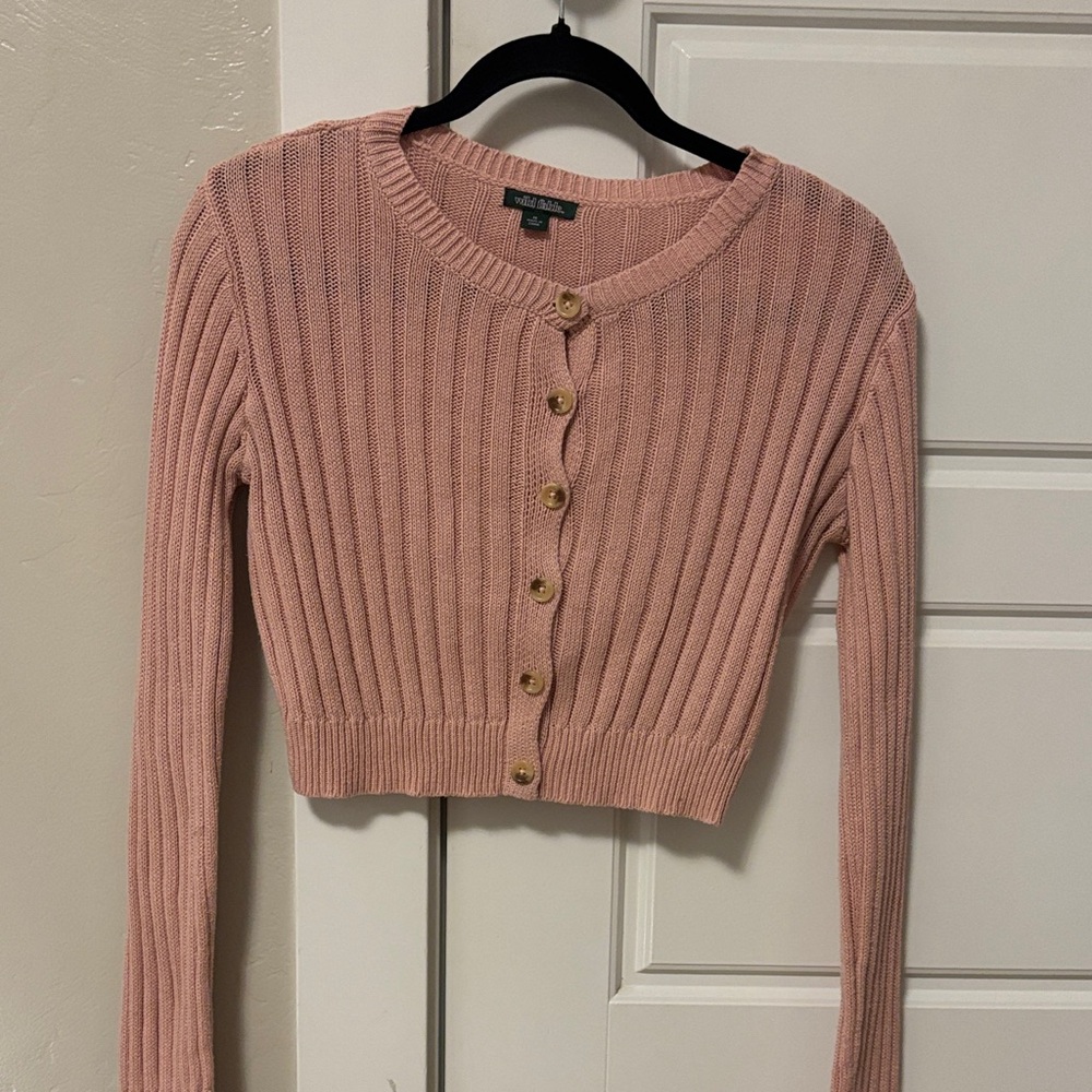 Talbots Cropped Ribbed Cardigan in Soft Pink